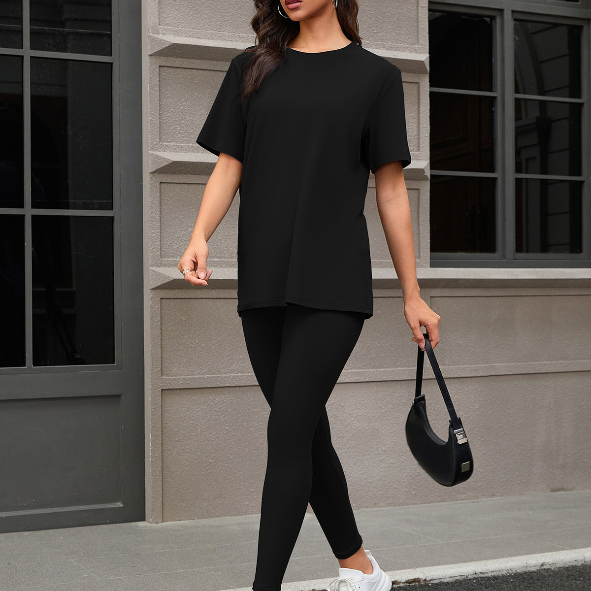 Three Piece Set, Round Neck Short Sleeved Top And Shorts And Pants Set, Sports And Casual Clothing