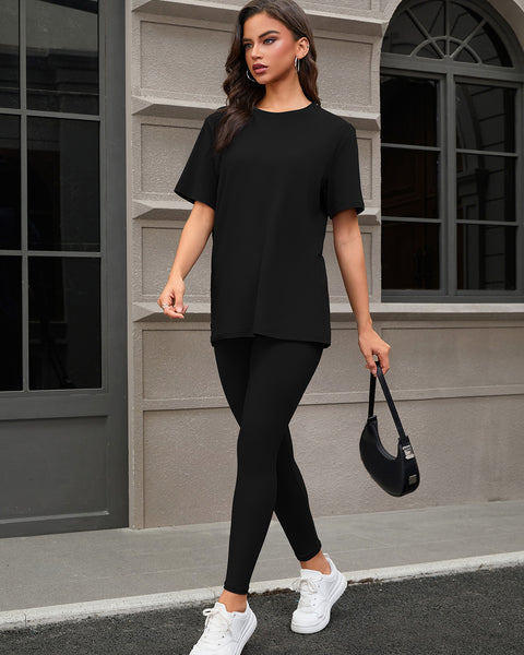 Three Piece Set, Round Neck Short Sleeved Top And Shorts And Pants Set, Sports And Casual Clothing