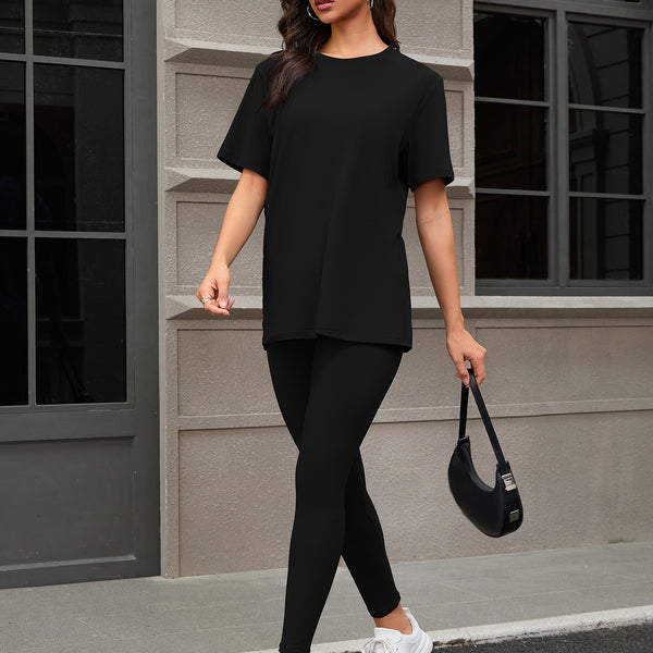 Three Piece Set, Round Neck Short Sleeved Top And Shorts And Pants Set, Sports And Casual Clothing