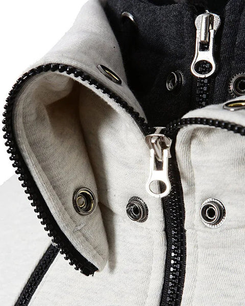 Men's Zip UP Hooded Jacket Fake Two Piece Sports Cardigan Casual Slim Sweatshirt Jacket