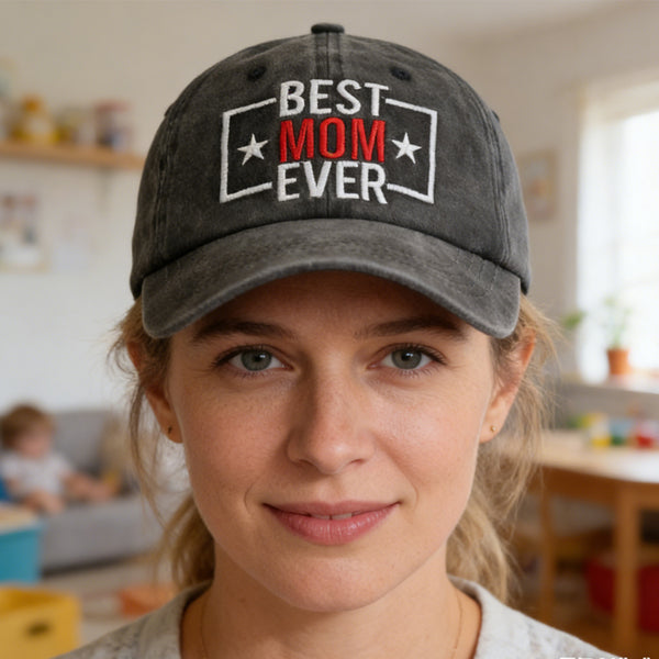 Best Mom Ever Hat For Women, Adjustable Embroidered Wash Cotton Baseball Cap