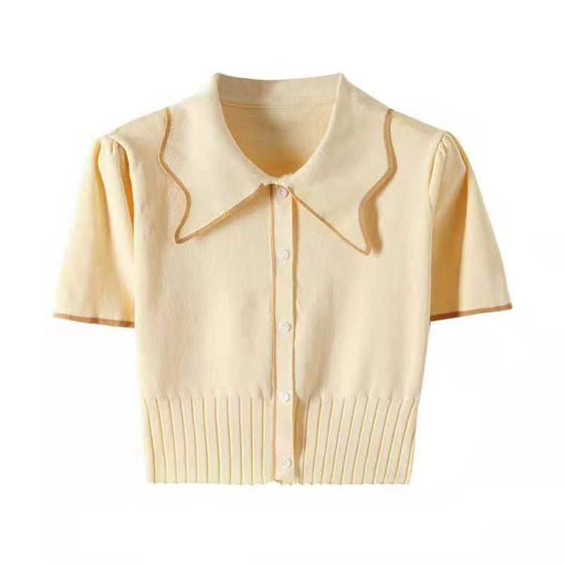 Knitted Puff Sleeve Top With Pit Strip Waist