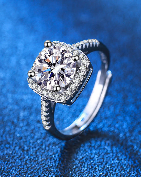 S925 Micro-inlaid Four-claw Princess Square Bag Moissanite Ring Women