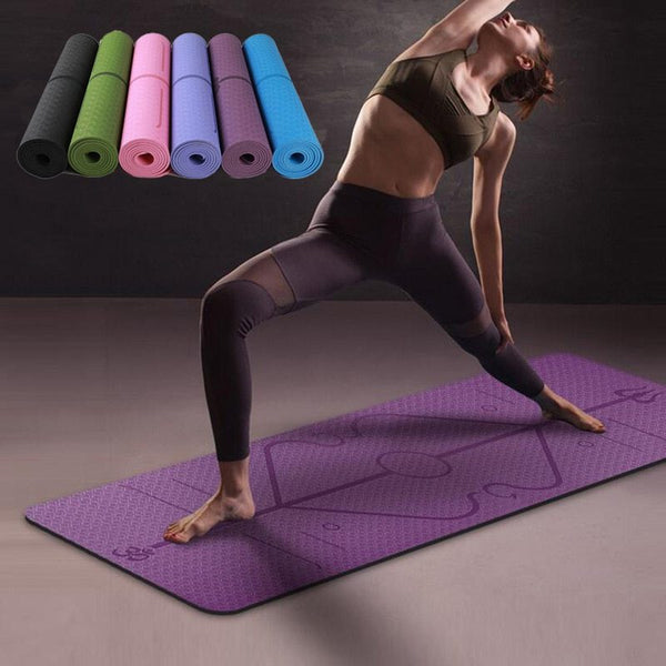 Non Slip TPE Yoga Mat w/Position Line for Beginner