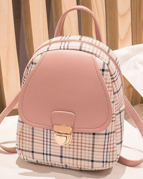 Ladies Check Lock Small Backpack One Shoulder Diagonal Handbag Coin Purse