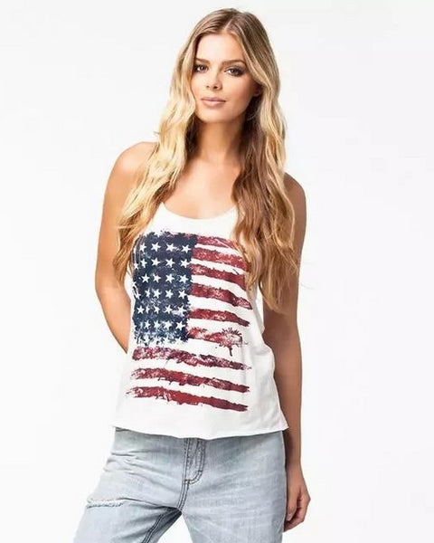 American flag print vest vintage distressed T-shirt top