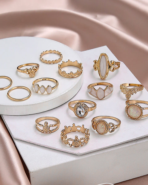 Vintage Diamond Carved Starry Sky Gemstone 14-piece Set