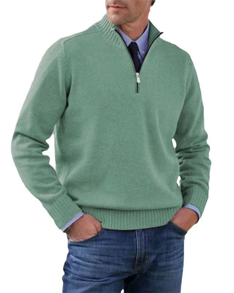 Men's Stand Collar Zipper Sweater Winter Fashion Solid Color Long Sleeve Knitted Top Clothing