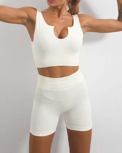 Workout Sets For Women 2 Piece Seamless Ribbed Crop Tank High Waist Shorts Yoga Outfits