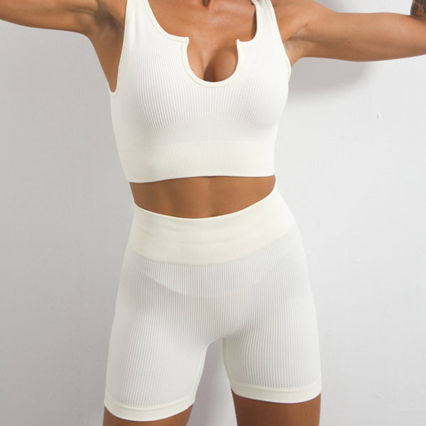 Workout Sets For Women 2 Piece Seamless Ribbed Crop Tank High Waist Shorts Yoga Outfits