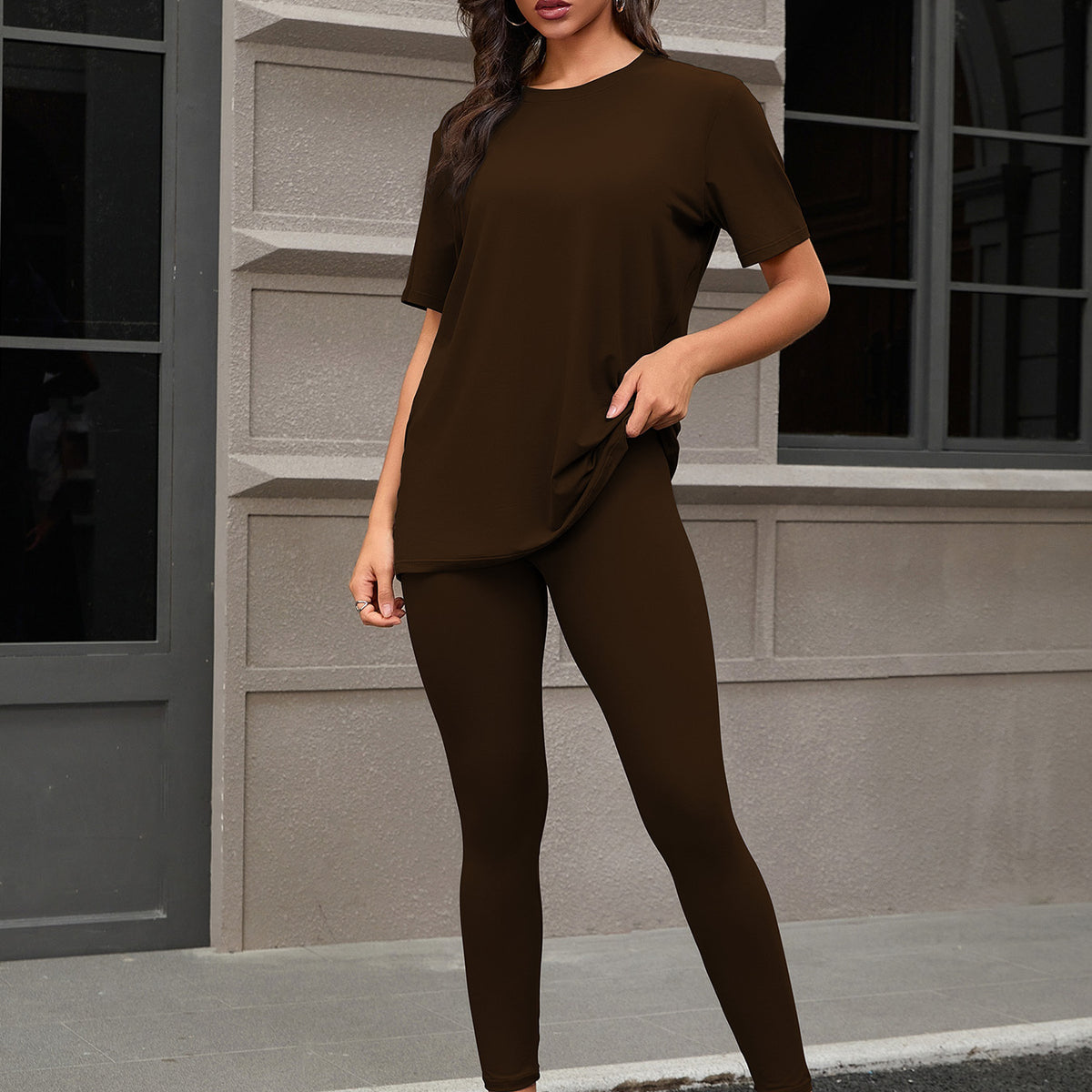 Three Piece Set, Round Neck Short Sleeved Top And Shorts And Pants Set, Sports And Casual Clothing