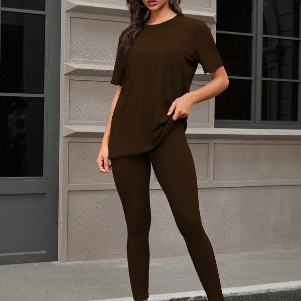 Three Piece Set, Round Neck Short Sleeved Top And Shorts And Pants Set, Sports And Casual Clothing