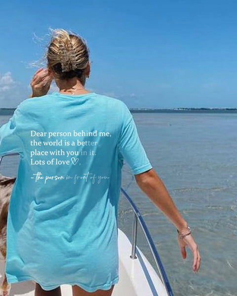 Round Neck Slogan Printed Short Sleeved T-shirt