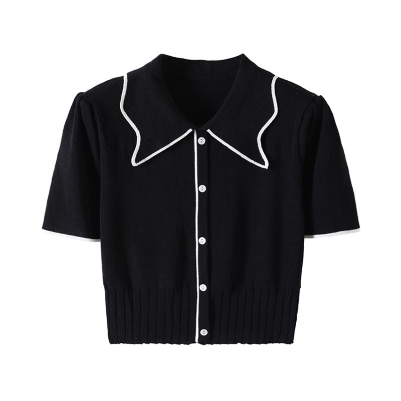 Knitted Puff Sleeve Top With Pit Strip Waist