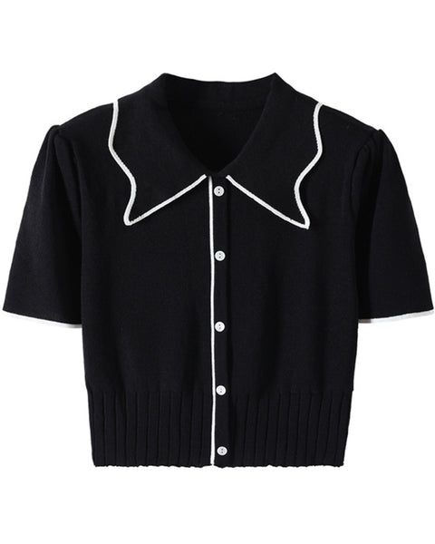 Knitted Puff Sleeve Top With Pit Strip Waist