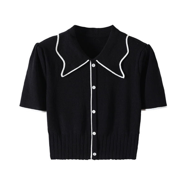 Knitted Puff Sleeve Top With Pit Strip Waist