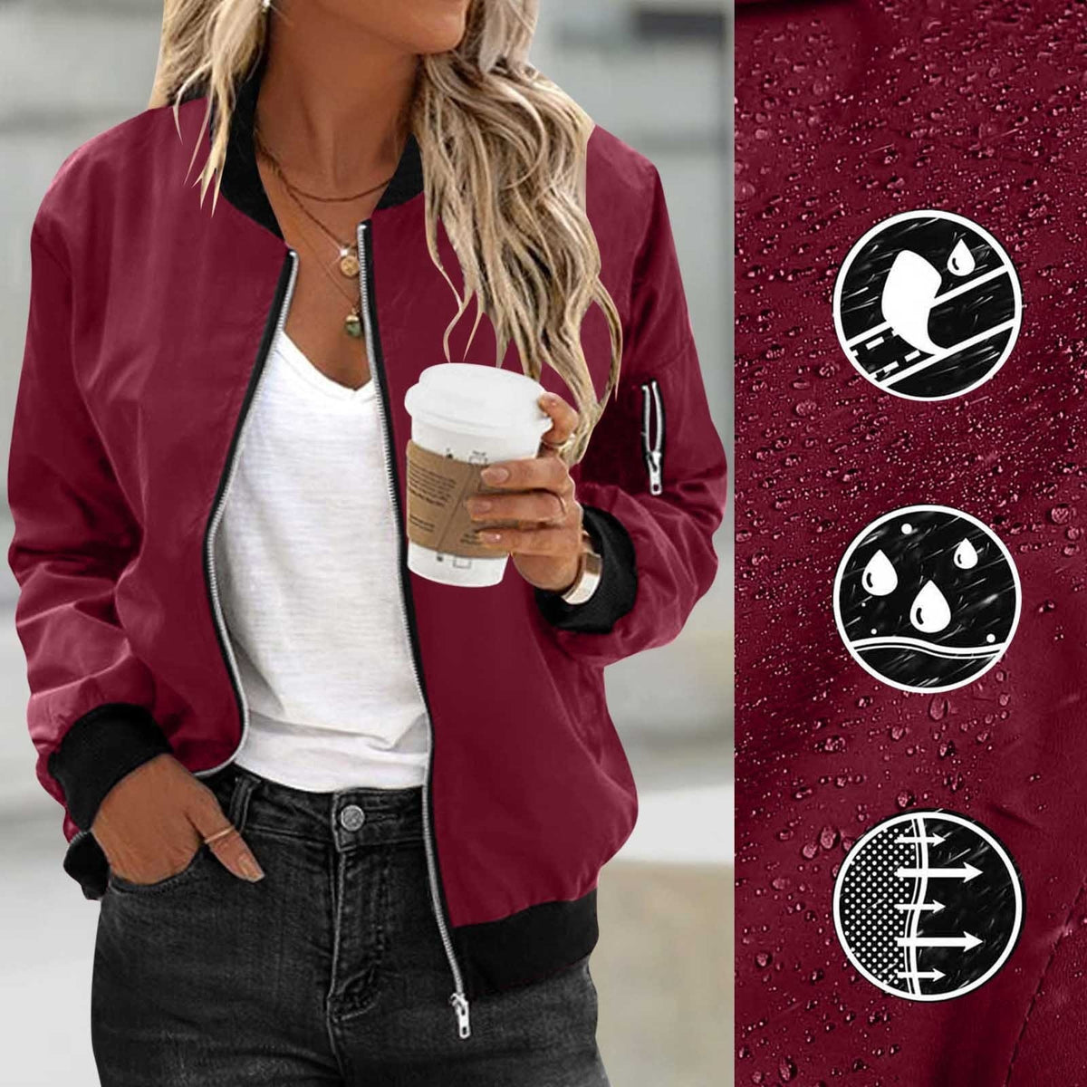 Women's Solid Color Cool Girl Baseball Jackets Round Neck Zipper Vintage Bomber Jacket Autumn Casual Female Bomber Jacket Chic Outerwear