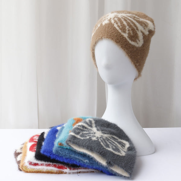 Printed Butterfly Jacquard Woolen Cap