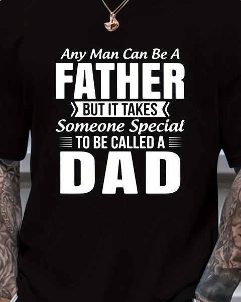 Large Men's Short Sleeved T-shirt With The Words Handsome Dad Printed On It, Casual, Comfortable, Breathable Summer Top