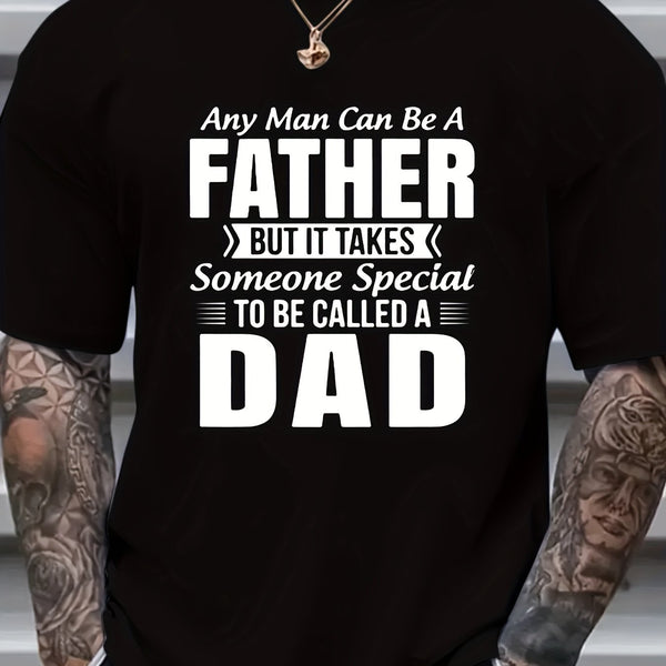 Large Men's Short Sleeved T-shirt With The Words Handsome Dad Printed On It, Casual, Comfortable, Breathable Summer Top
