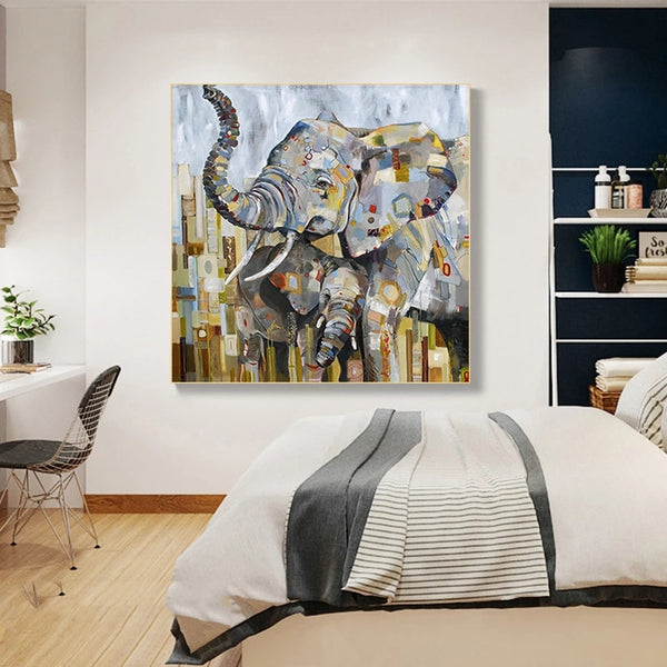 Mom Loves Elephant Canvas Painting Modern Abstract Animal