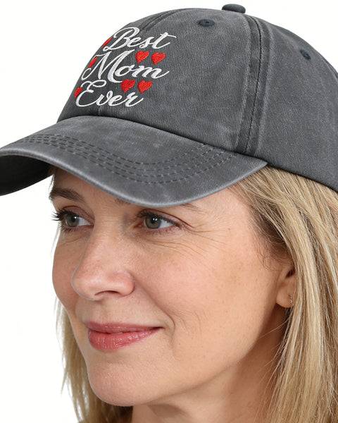 Best Mom Ever Hat For Women, Adjustable Embroidered Wash Cotton Baseball Cap