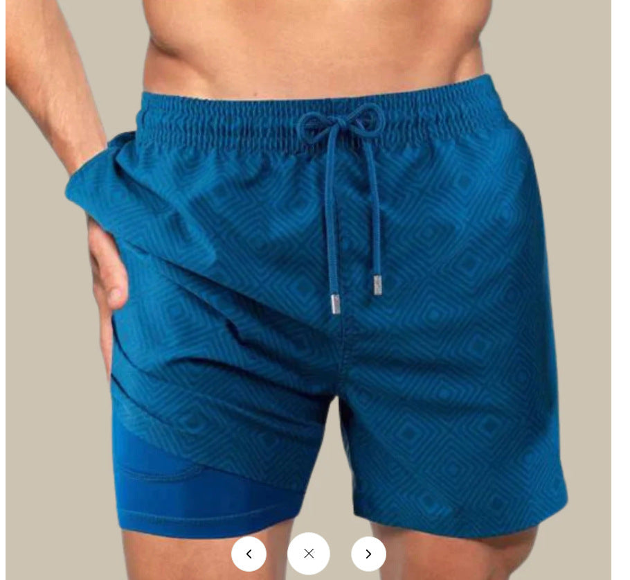 3D Digital-printed Mens Double-layer Beach Shorts