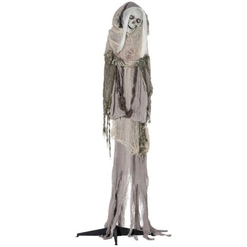 Creepy touch and sound activated skeleton. Halloween yard decor