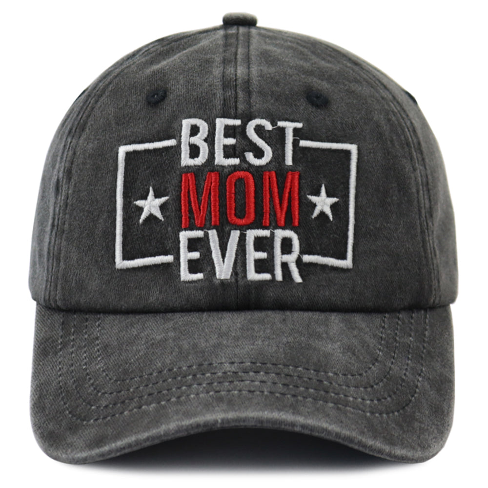 Best Mom Ever Hat For Women, Adjustable Embroidered Wash Cotton Baseball Cap