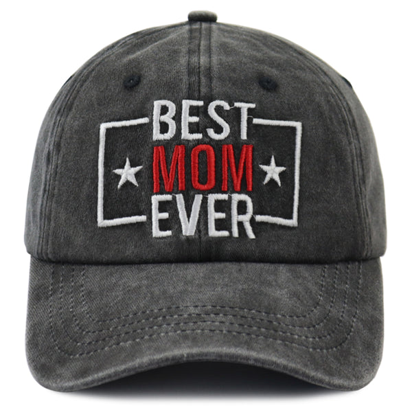 Best Mom Ever Hat For Women, Adjustable Embroidered Wash Cotton Baseball Cap