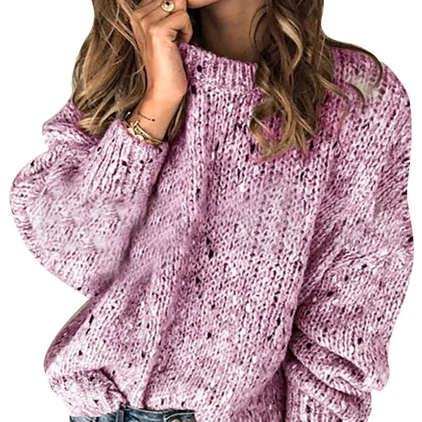 Winter Polka Dot Pullover Knitted Sweater Fashion Solid Color Loose Long Sleeve Top Women's Clothing