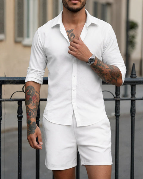 Men's Casual Formal Shirt And Shorts Set