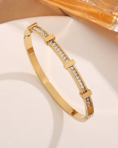 Rhinestone Bracelet Simple Zircon Double Layer Geometric Open Bracelet Jewelry