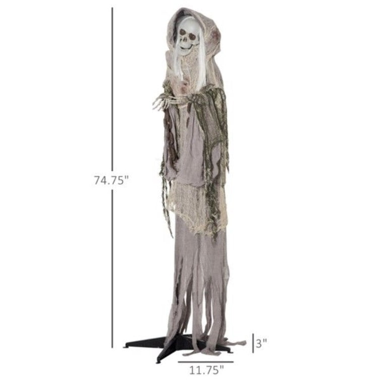 Creepy touch and sound activated skeleton. Halloween yard decor