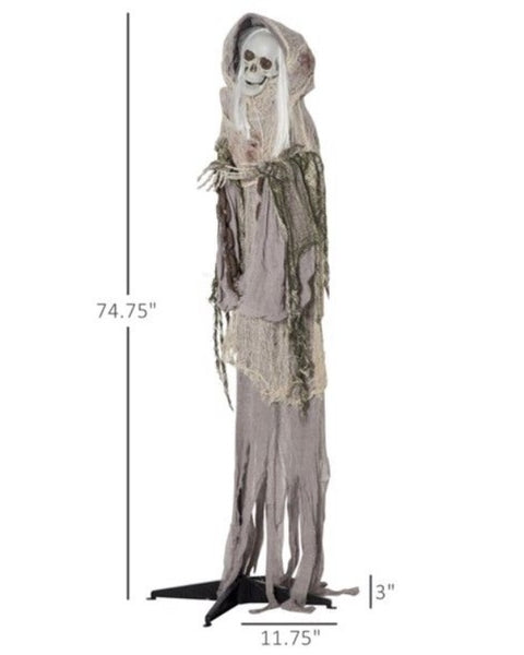 Creepy touch and sound activated skeleton. Halloween yard decor