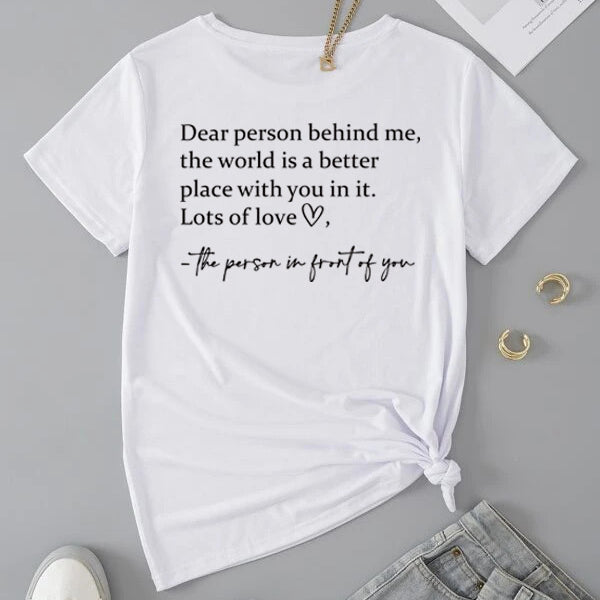 Round Neck Slogan Printed Short Sleeved T-shirt