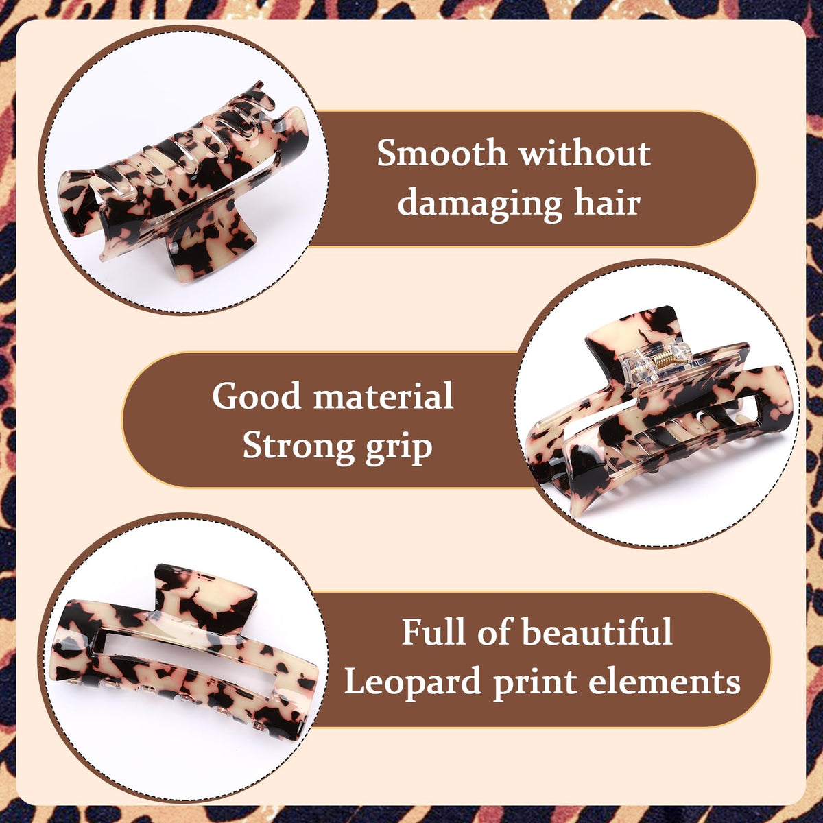 4Pcs Tortoise Hair Claw Clips, Acetate Hair Claw Clip Acrylic French Hair Banana Barrettes Jaw Clips, Stylish Hair Accessories For Women 3.15 Inch Fashion Strong Hold For Thick Thin Hair,442-9838-G14