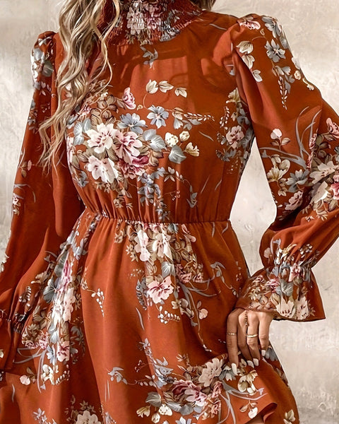 Chiffon Floral Ruffle Sleeve Dress Women