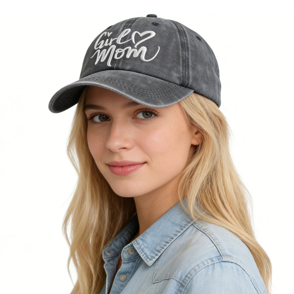 Girl Mom Hats For Women, Adjustable Embroidered Wash Cotton Baseball Cap