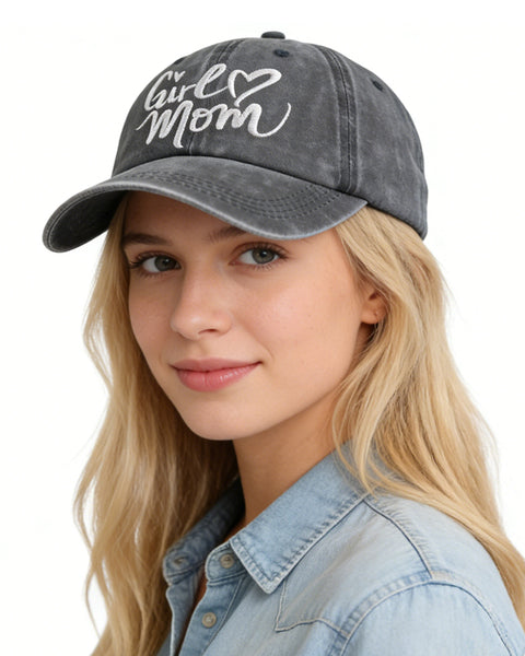 Girl Mom Hats For Women, Adjustable Embroidered Wash Cotton Baseball Cap