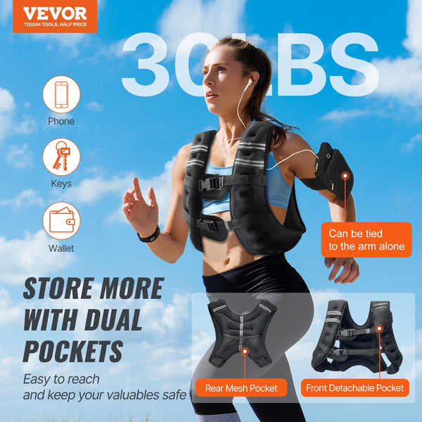 Weighted Vest, 30 Lbs Weight Vest With Reflective Stripe, Adjustable Buckle Body Weight Vest For Men Women, Workout Equipment For Strength Training, Running, Jogging, Fitness, And Weight Loss