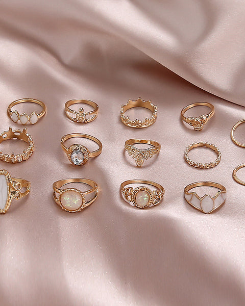 Vintage Diamond Carved Starry Sky Gemstone 14-piece Set