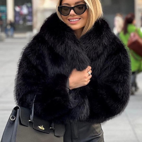 Winter Plush Coat Fashion Warm Thicken Fluffy Lapel Jacket Outwear Casual Long Sleeve Tops Womens Clothing