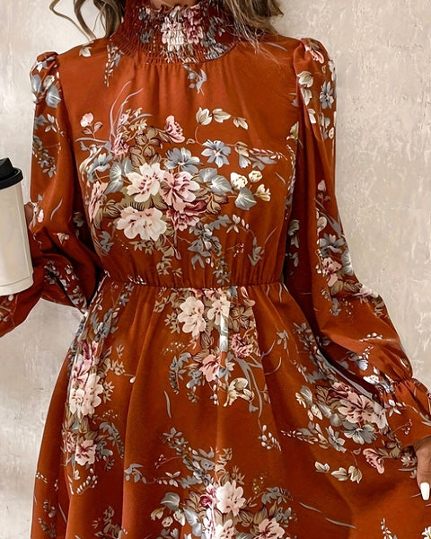 Chiffon Floral Ruffle Sleeve Dress Women