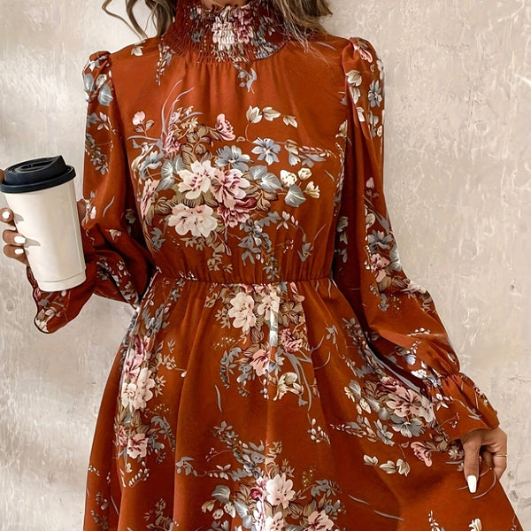 Chiffon Floral Ruffle Sleeve Dress Women
