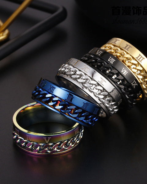 Roman Letter Rotatable Chain Rings Men Digital Titanium Steel RingFor Couple High Quality Multifunctional Bottle Opener Ring Spinner Jewelry Punk Gifts