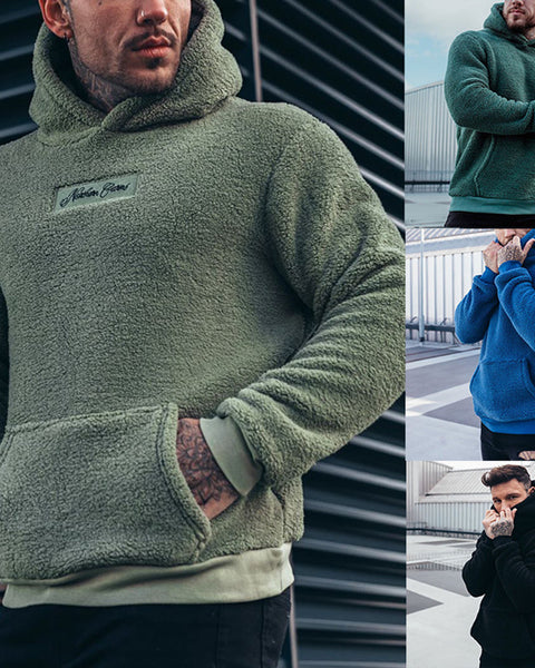 Men's Plush Hoodies Sweatshirt With Big Pocket Fashion Long-sleeved Pullover Hooded Top Solid Clothing