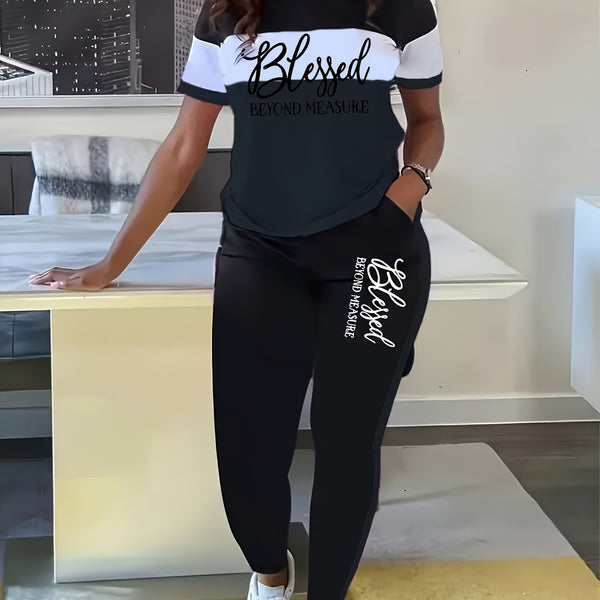Contrast Color Striped Short Sleeve With Wide Leg Pants Suit