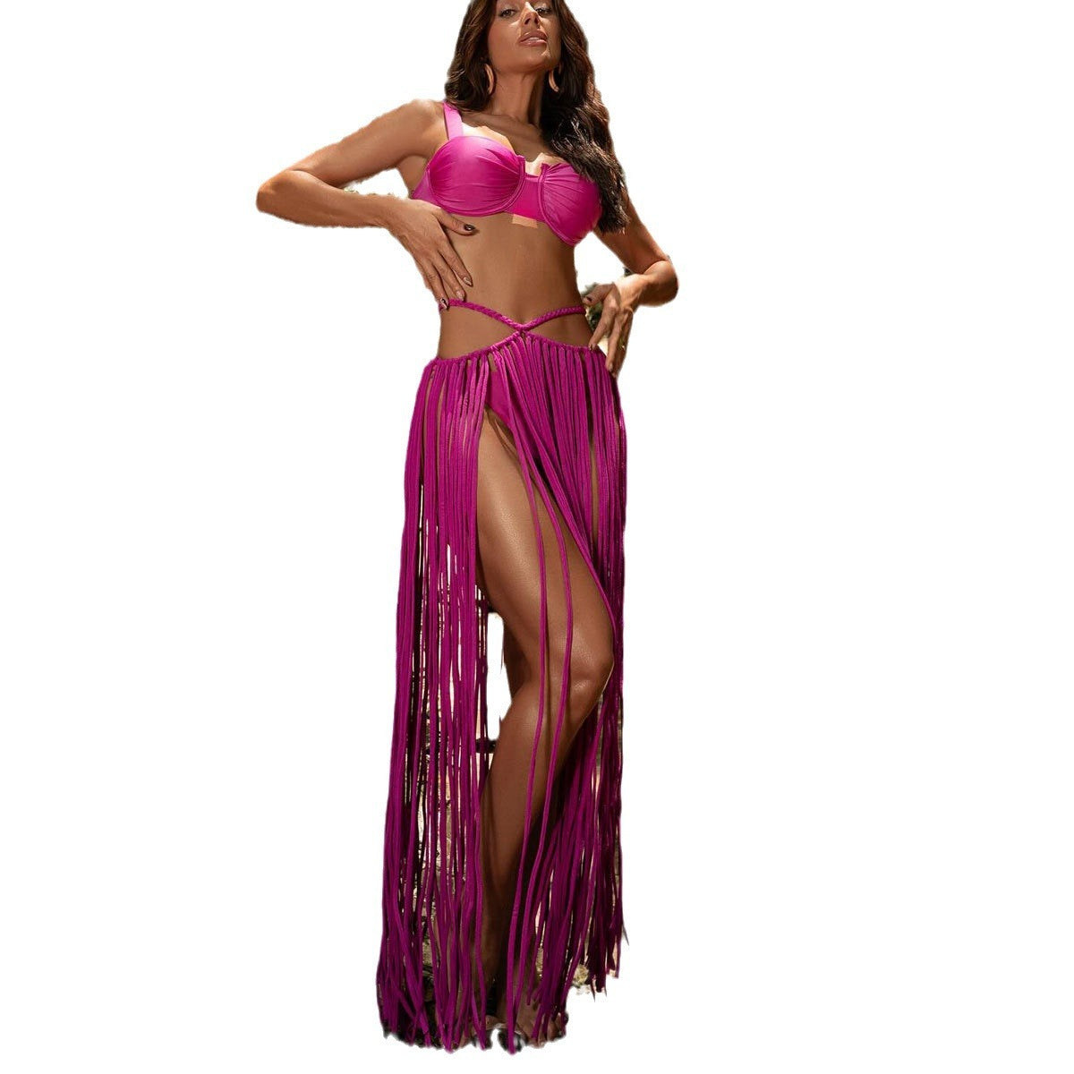 Pure Color Bikini Three-piece Split Swimsuit For Women