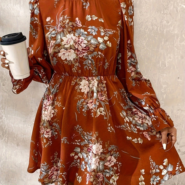 Chiffon Floral Ruffle Sleeve Dress Women